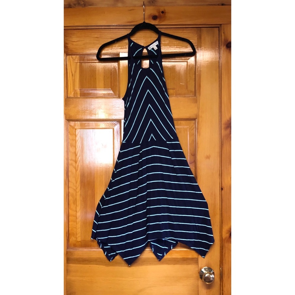 Striped asymmetrical hem dress